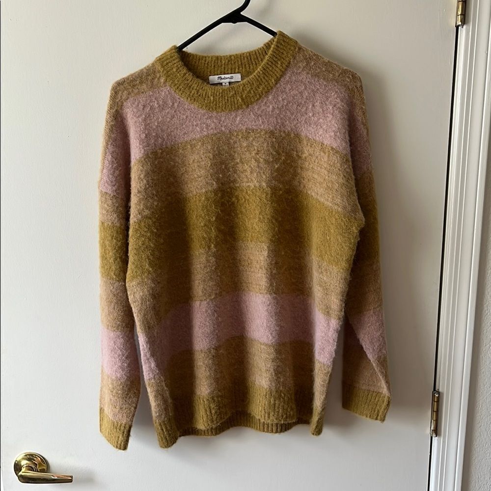 Madewell Pink and Gold Stripe Alpaca blend Crewneck Sweater Size M NWOT